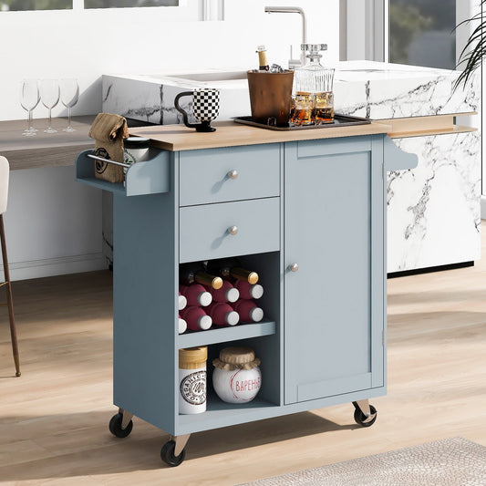 K&K Kitchen Island with Spice Rack - Blue
