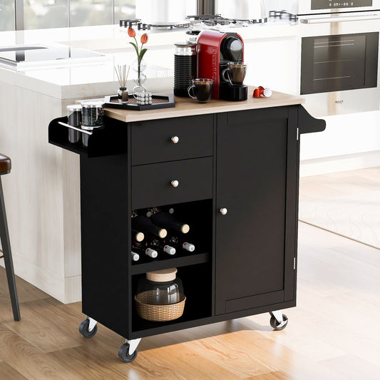 K&K Kitchen Island with Spice Rack - Black