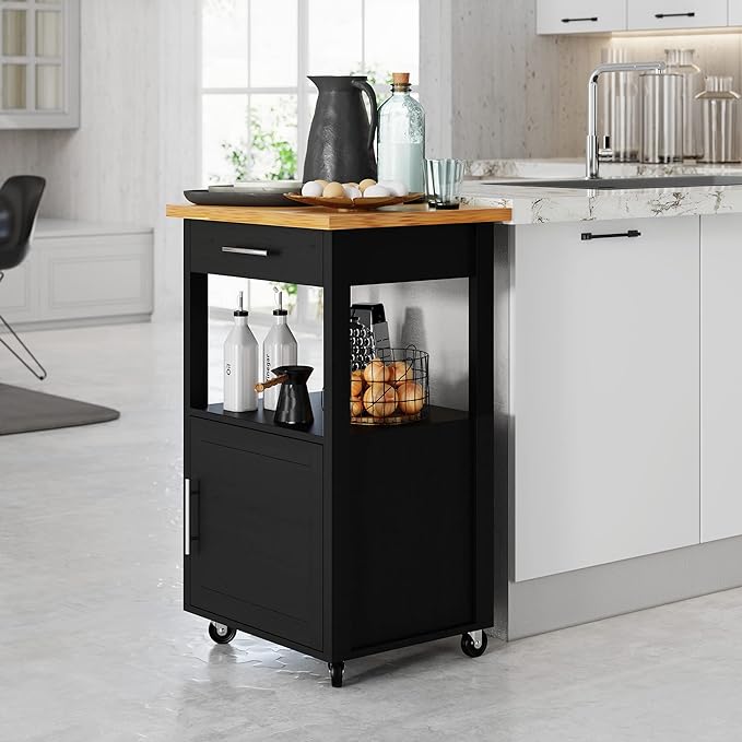 Kitchen Island Cart with Storage,Rolling Side Table on Wheels with Large Worktop
