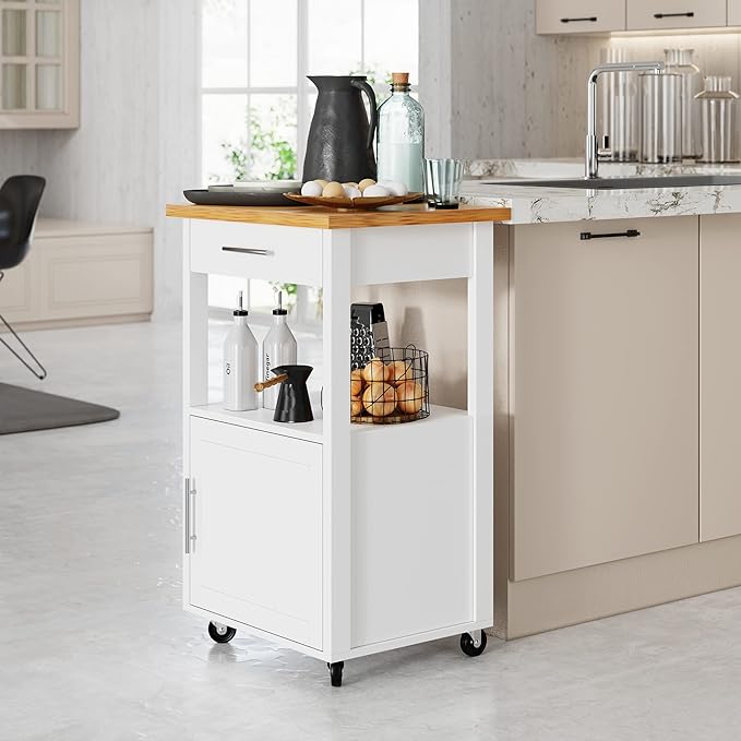 Kitchen Island Cart with Storage,Rolling Side Table on Wheels with Large Worktop