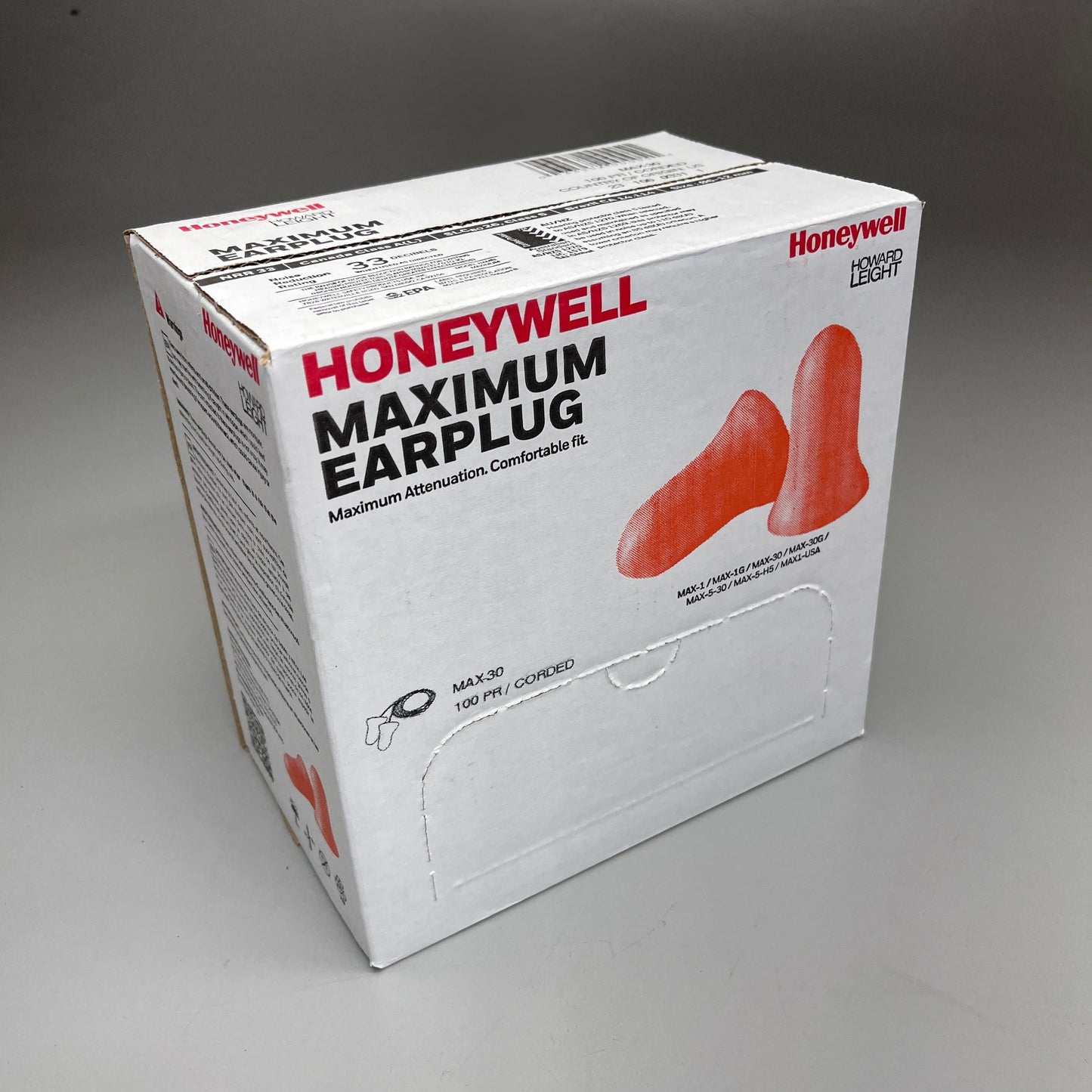 HONEYWELL Maximum Earplugs 100 CORDED PAIRS! Howard Leight 33 Dcb Orange MAX-30 (New)
