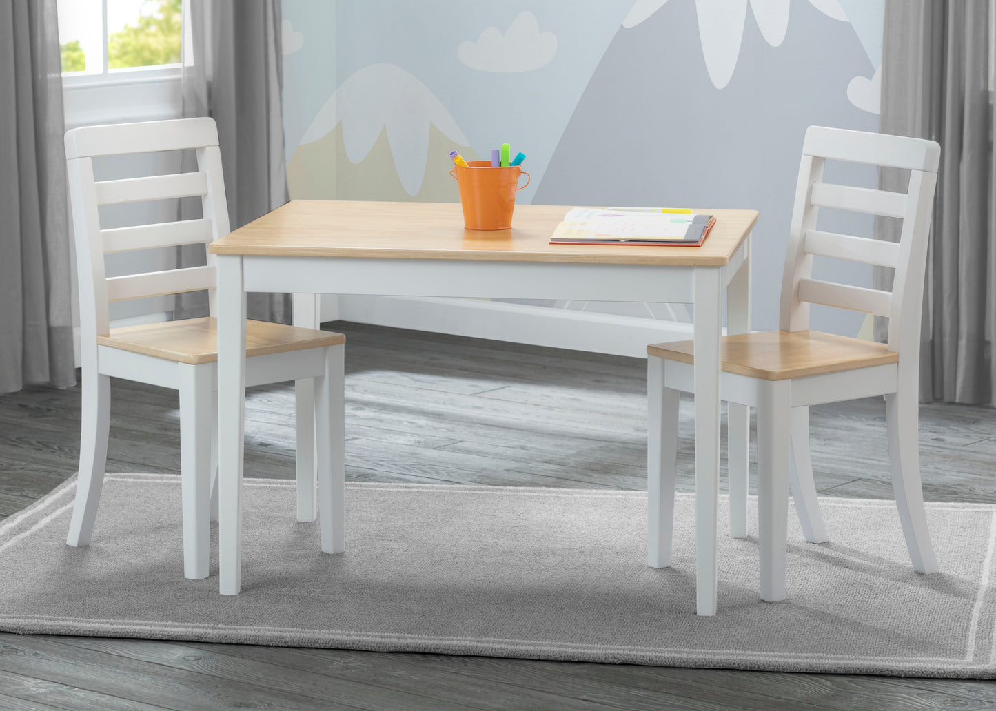 Delta Children White & Natural (196) Gateway Table & 2 Chair Set, Hangtag View