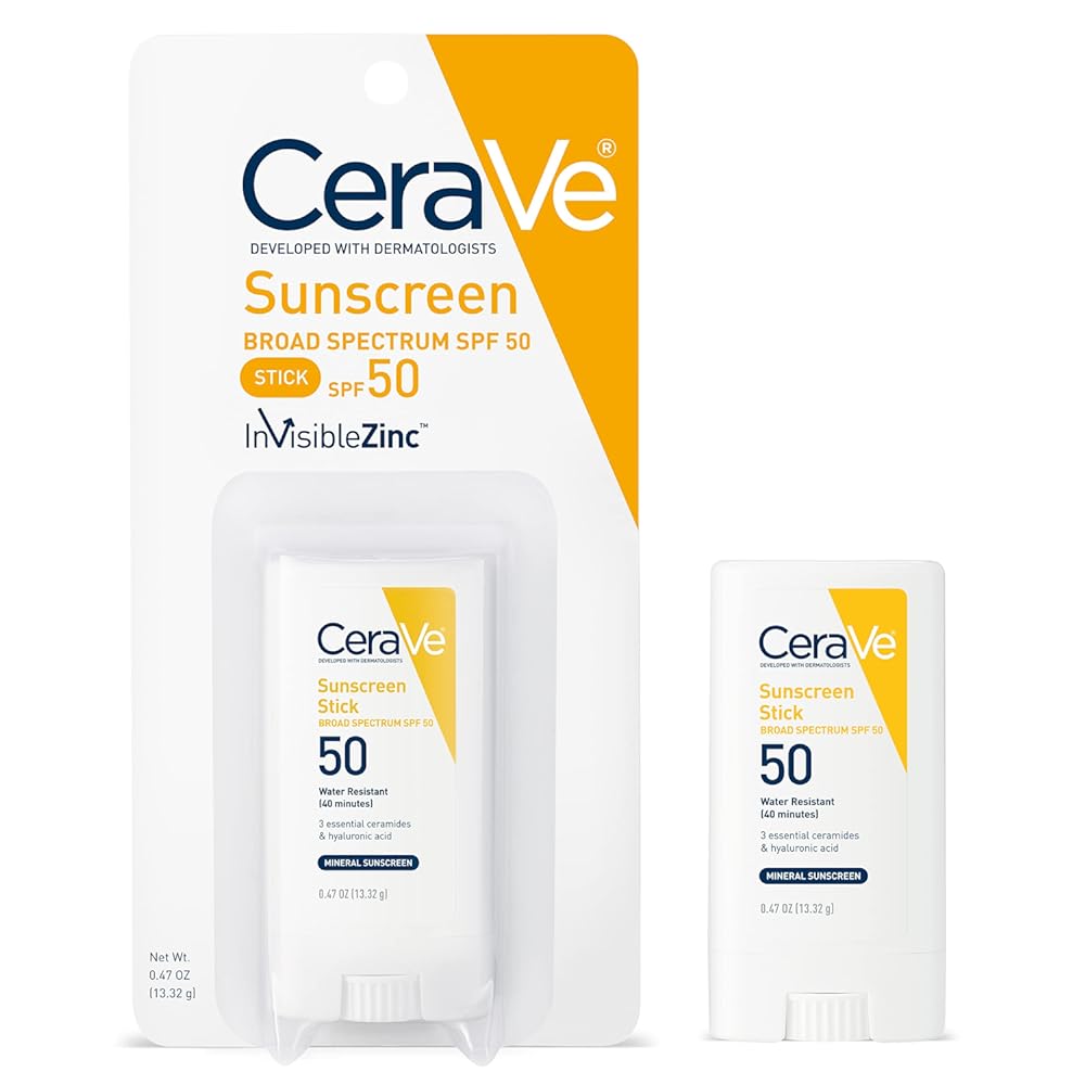 CeraVe Mineral Sunscreen Stick for Kids & Adults | 100% Sunscreen, Zinc Oxide Titanium Dioxide with Hyaluronic Acid and Ceramides Broad Spectrum SPF 50 Fragrance Free 0.47 Ounce