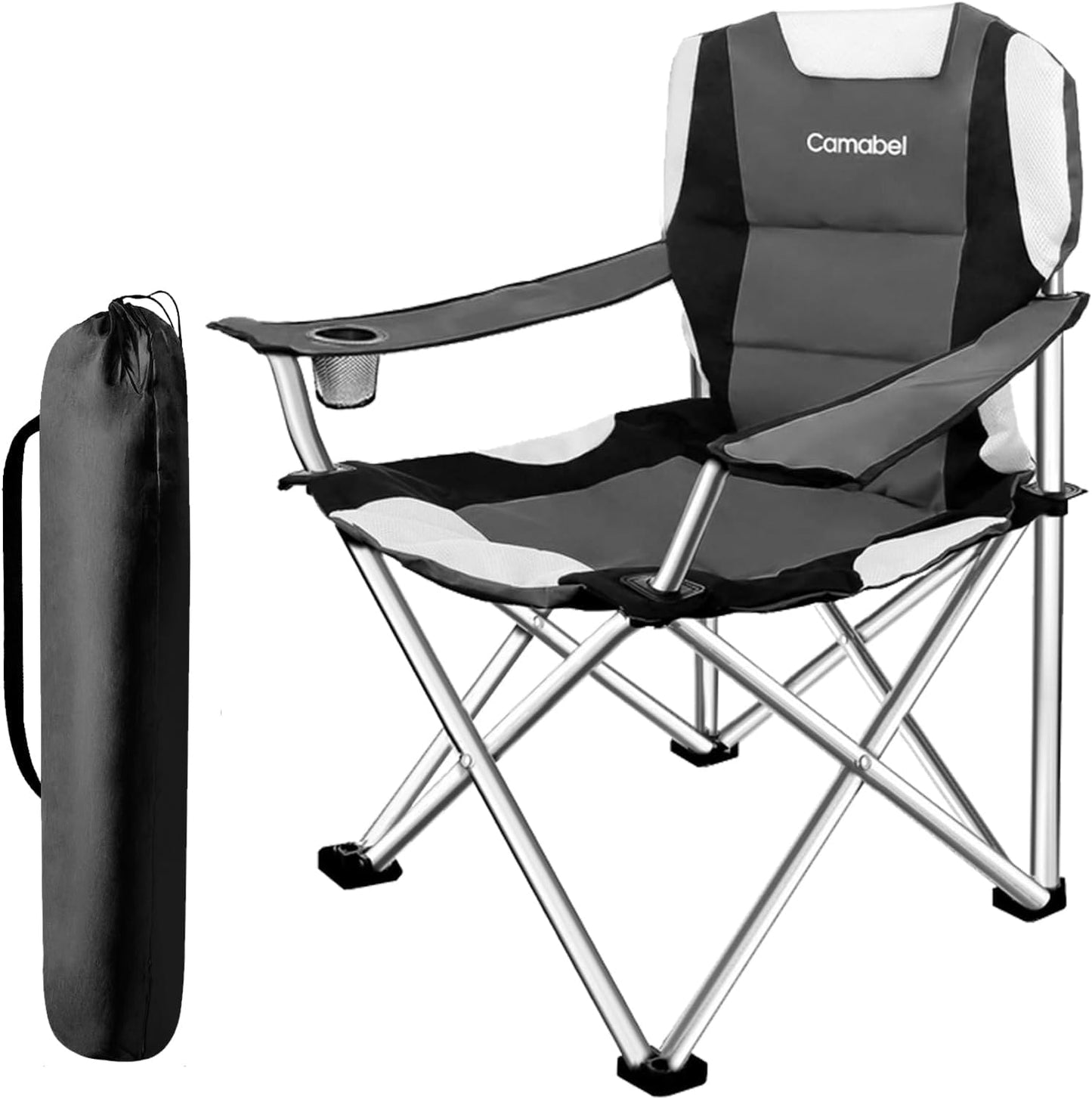 Camabel Camping Chairs 400 LBS Folding Lawn Chairs Outside with Cup Holder Carry Bag Sports Light Weight Heavy Duty Chair Fishing Chairs for Beach Hiking Camping Picnics Spectator Grey