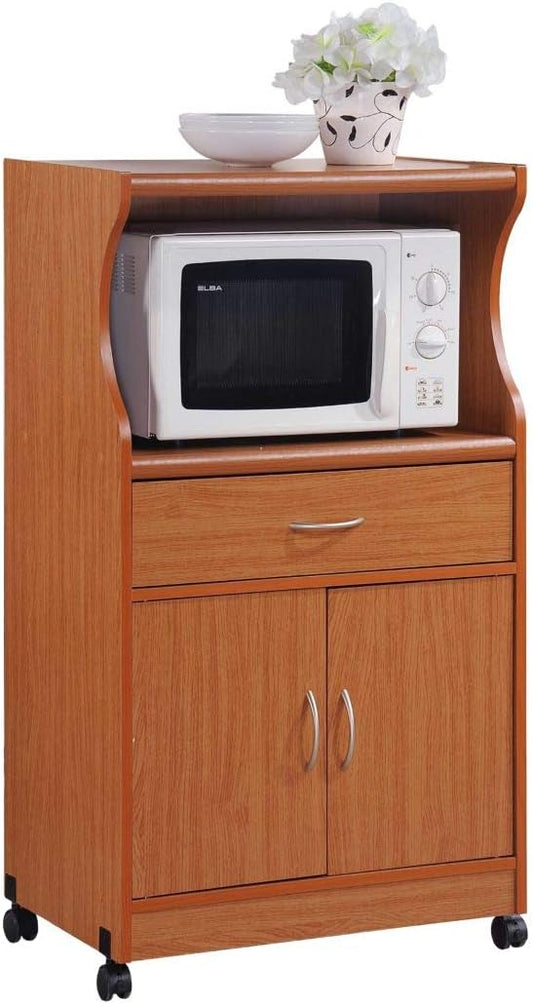IMPORT Microwave Cart with One Drawer, Two Doors, and Shelf for Storage, Cherry