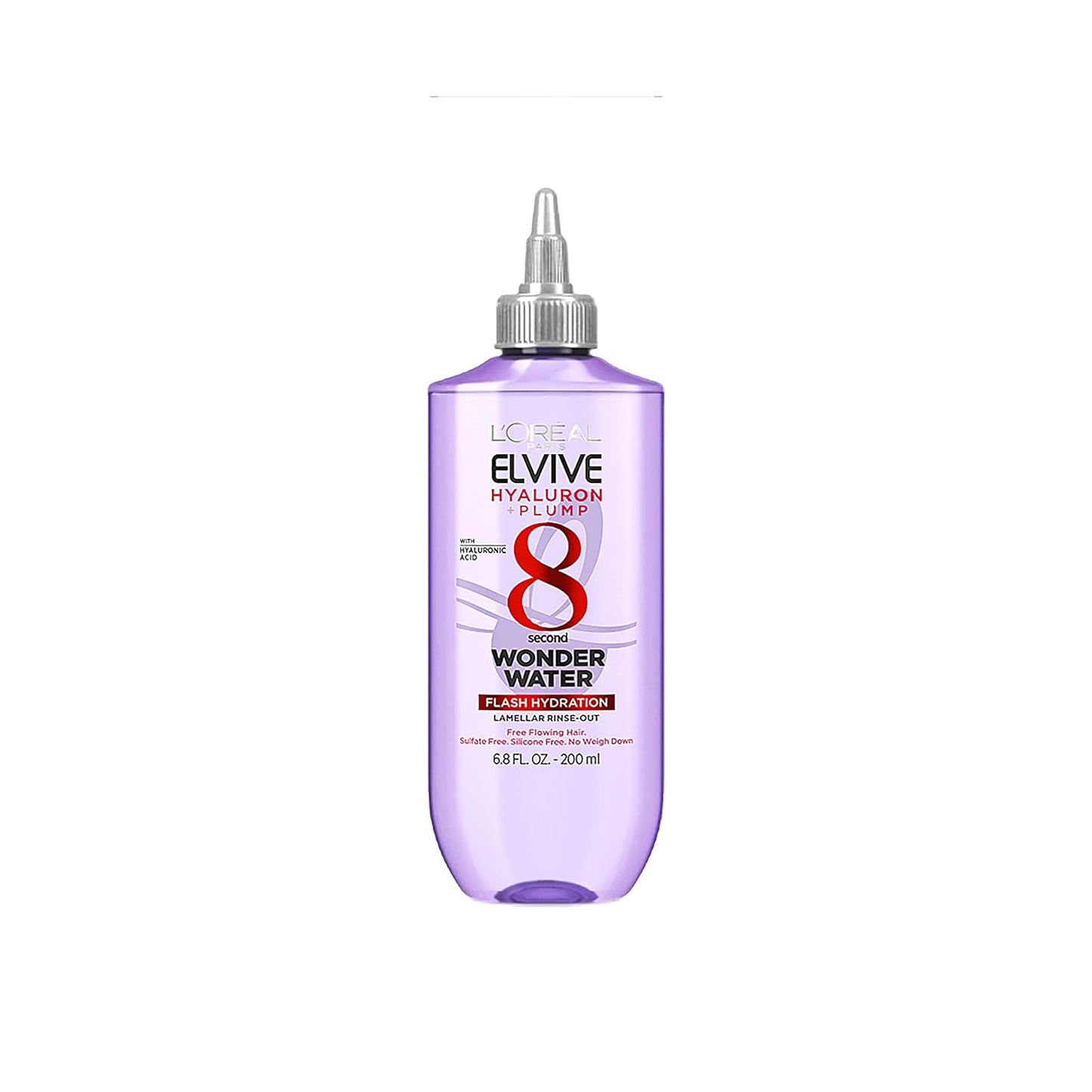 LÕOrŽal Paris Elvive Hyaluron Plump Flash Hydration Wonder Water Hair Rinse, 8 Second Hydrating Hair Care Treatment for Soft, Shiny Hair, 6.8 Fl Oz