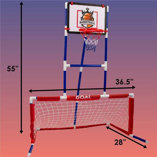 Island Genius 3 in 1 Sports Center for Kids Outdoor Toys for Kids Toddler Ages 3 4 5 6 7 8 Years Old | Basketball Hoop, Soccer Goal, and Hockey