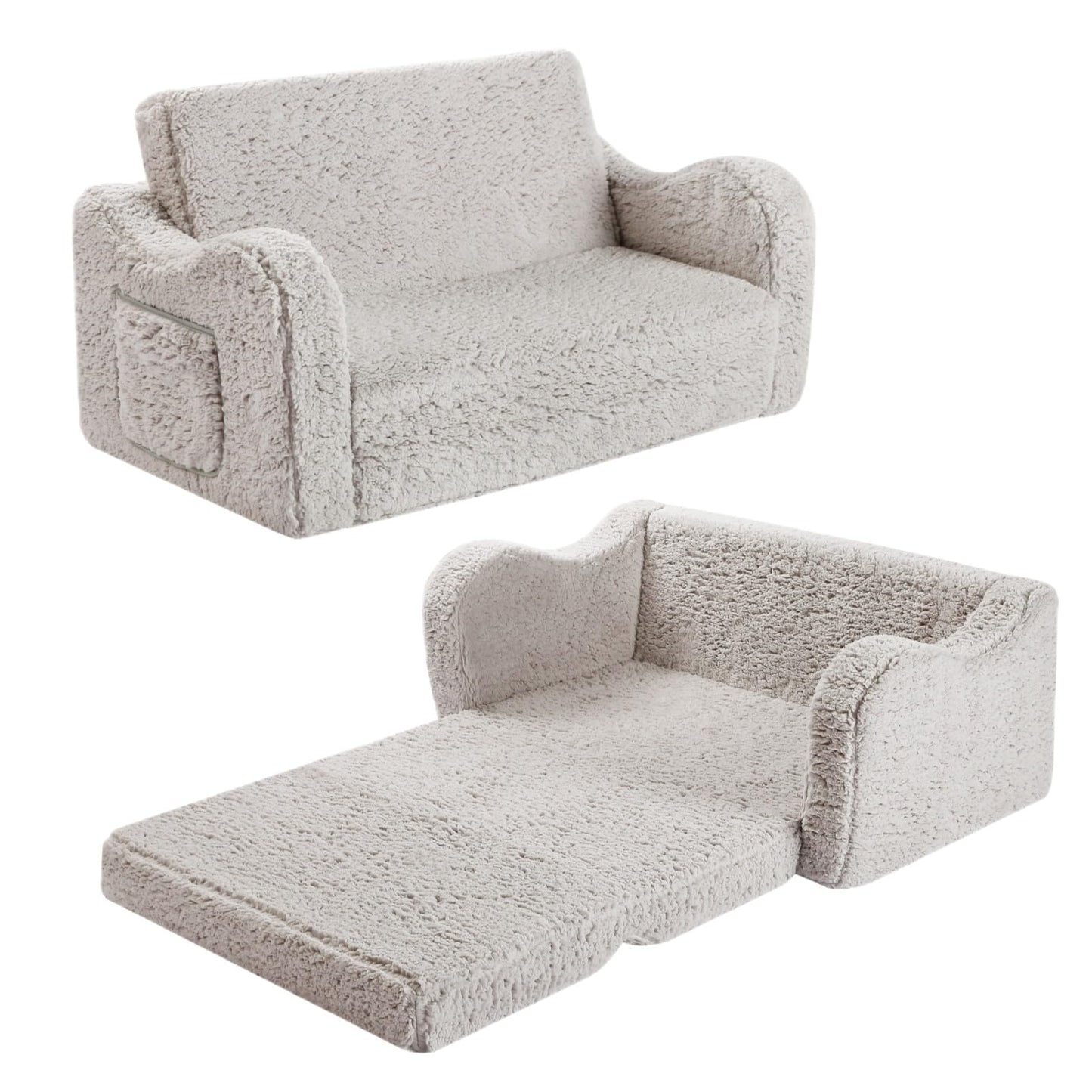 Kids Extra Wide Chairs for Toddler, 2-in-1 Toddler Soft Sherpa Couch Fold Out, Convertible Sofa