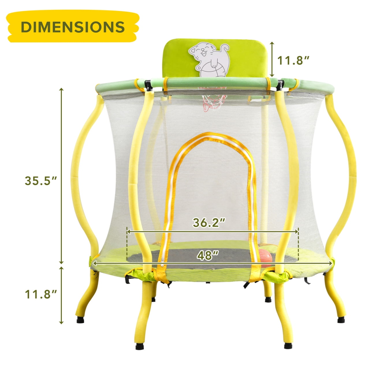 4FT Trampoline for Kids, Trampoline with Basketball Hoop and Ladder, 48' Indoor Mini Toddler Trampoline with Enclosure for Indoor Outdoor