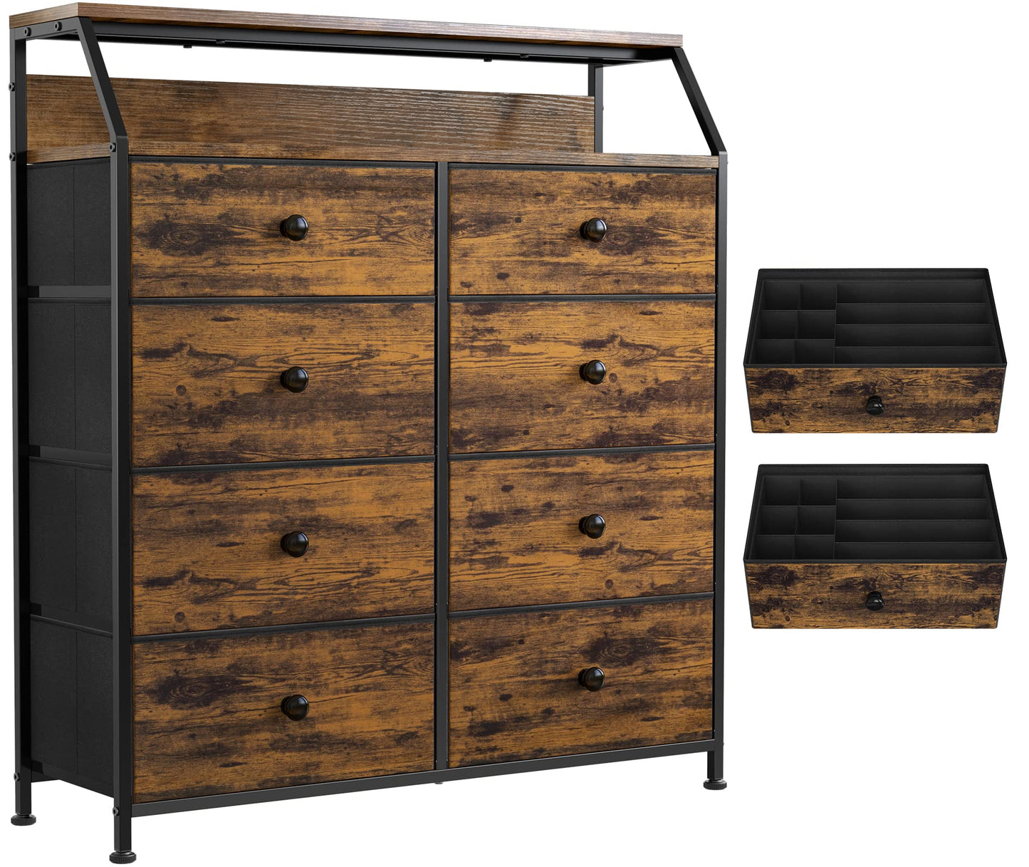 8 Drawer Dresser for Bedroom with Shelves Large Storage Organizer Unit for Closet Living