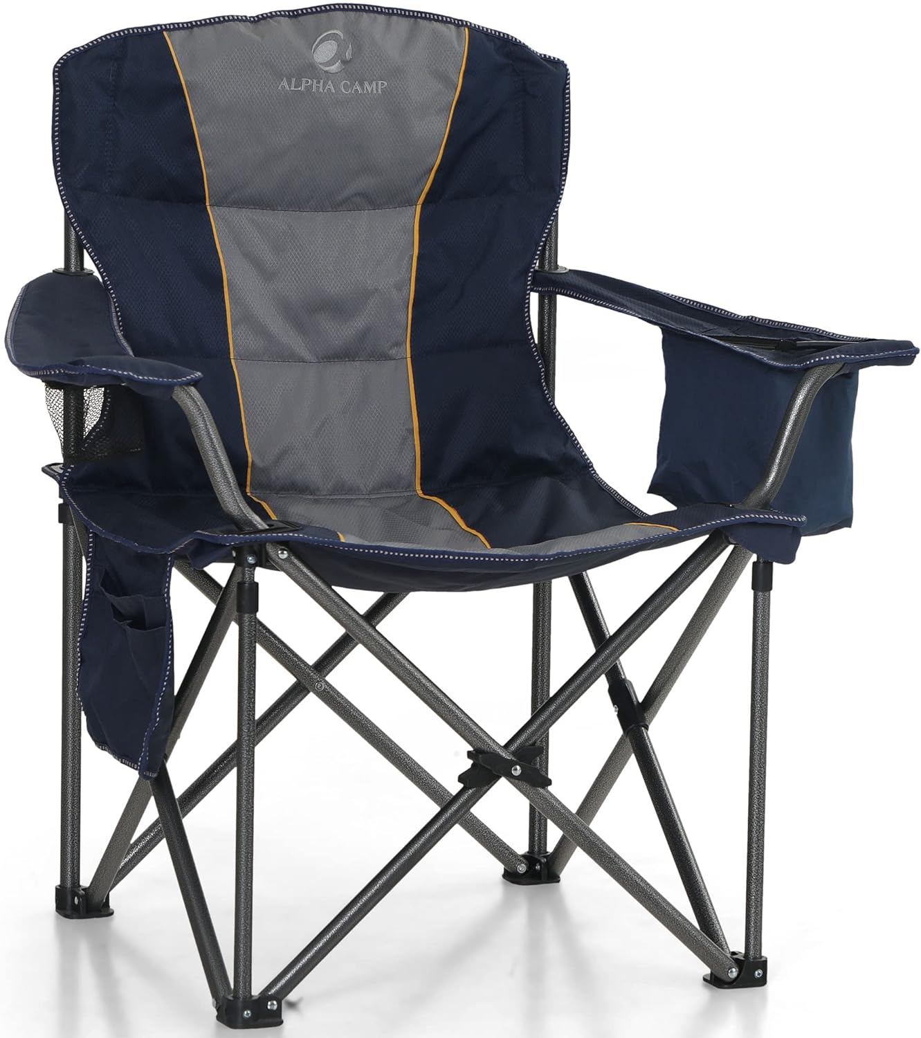 LET'S CAMP Folding Camping Chair Oversized Heavy Duty Padded Outdoor Chair with Cup Holder Storage and Cooler Bag, 450 LBS Weight Capacity, Thicken 600D Oxford