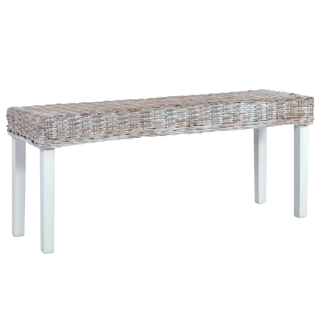 Bench 43.3" Natural Kubu Rattan And Solid Mango Wood