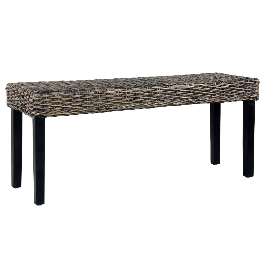 Bench 43.3" Natural Kubu Rattan And Solid Mango Wood
