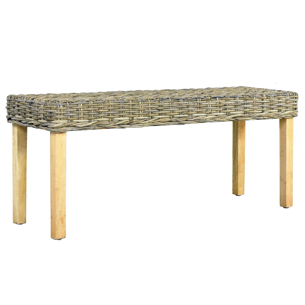 Bench 43.3" Natural Kubu Rattan And Solid Mango Wood