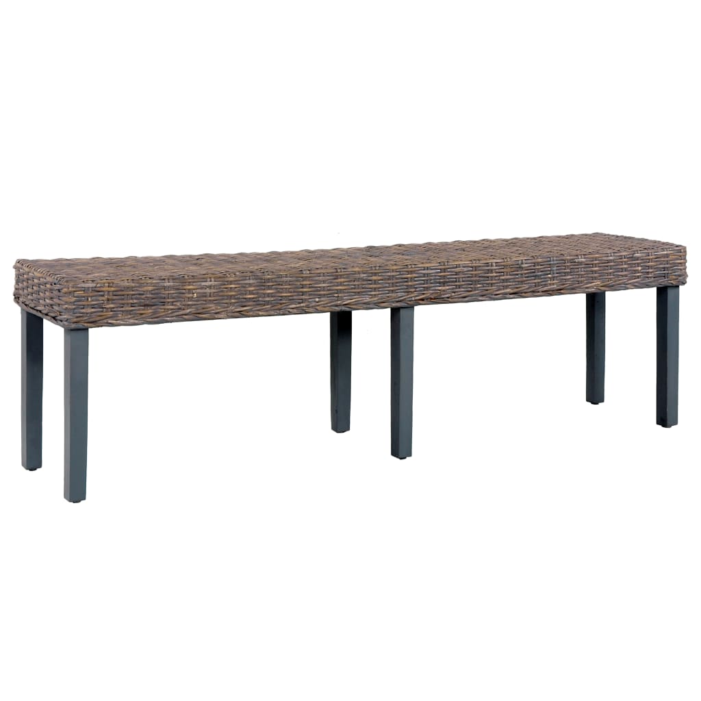 Bench 63" Natural Kubu Rattan And Solid Mango Wood