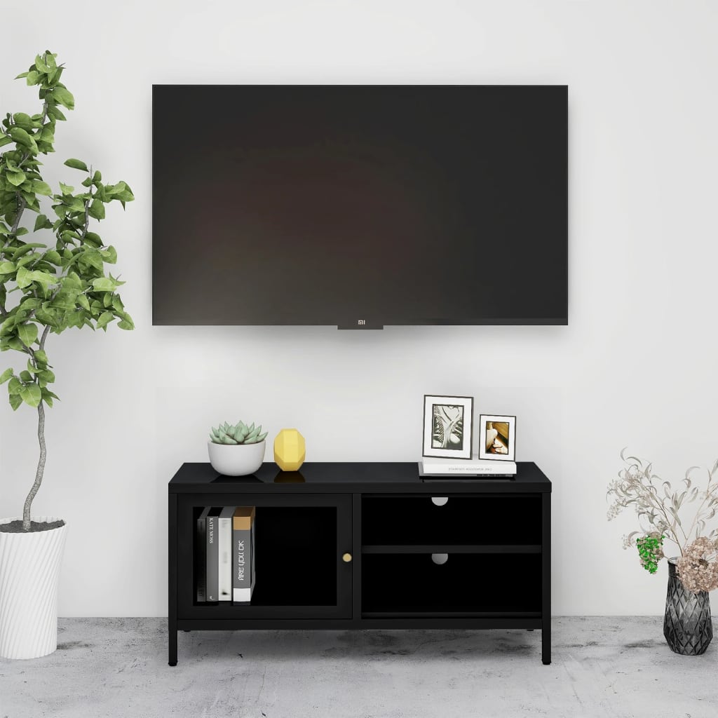 Tv Stand 35.4"X.8"X7.3" Steel And Glass
