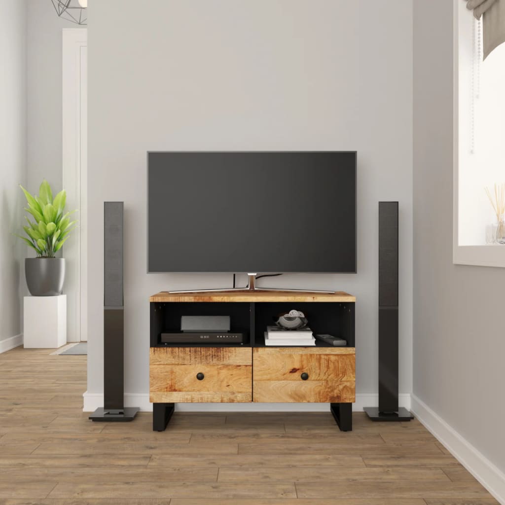 Tv Stand 27.6"X3"X8." Solid Wood Acacia