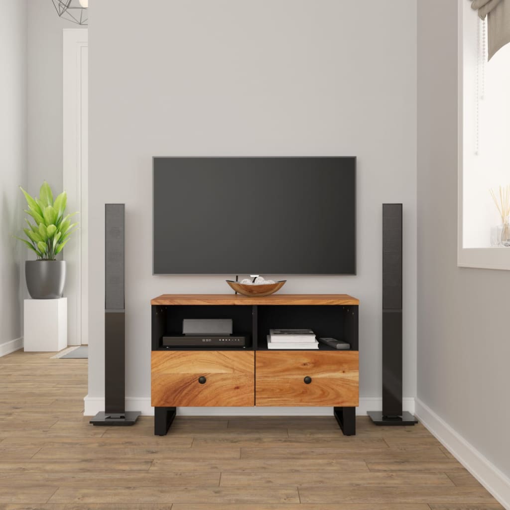 Tv Stand 27.6"X3"X8." Solid Wood Acacia
