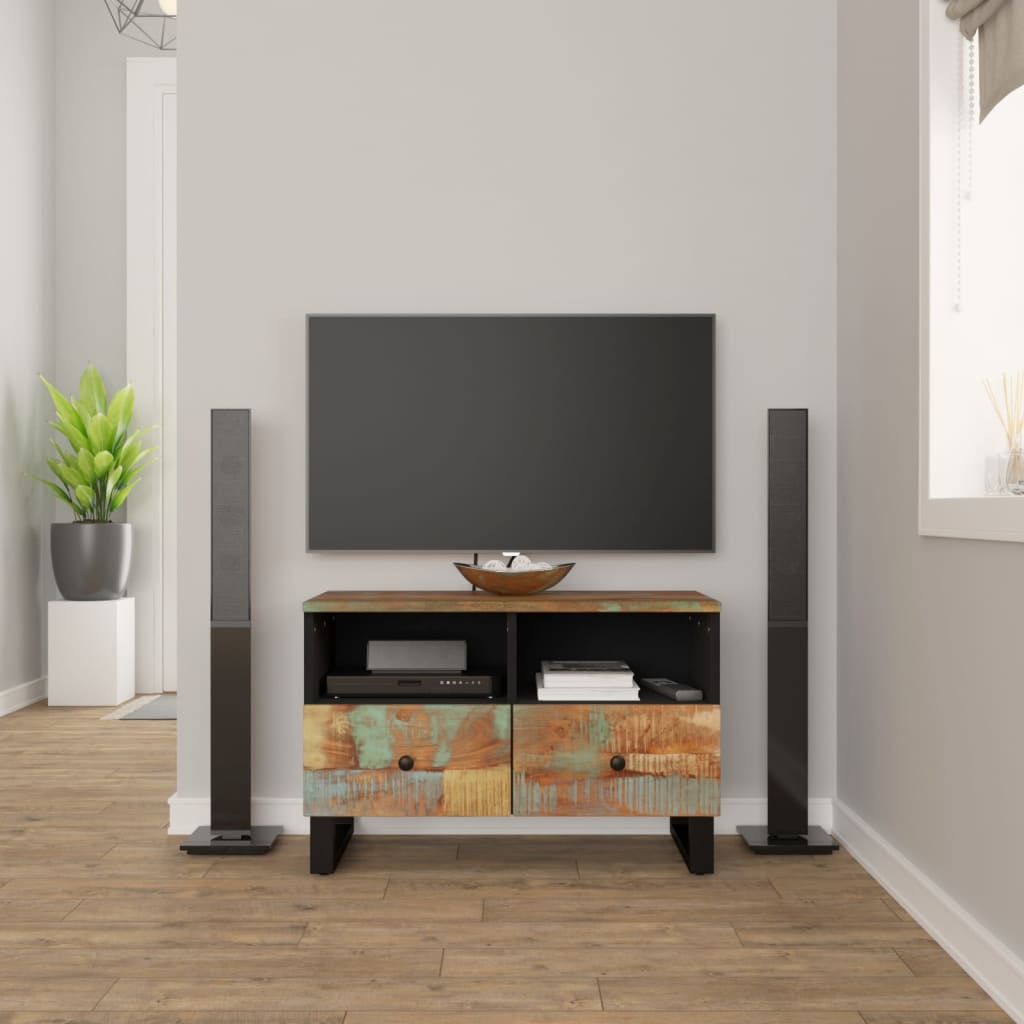 Tv Stand 27.6"X3"X8." Solid Wood Acacia