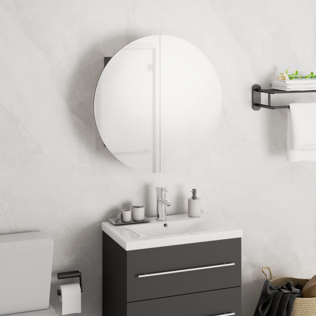 Bathroom Cabinet With Round Mirror&Led 5.7"X5.7"X6.9"