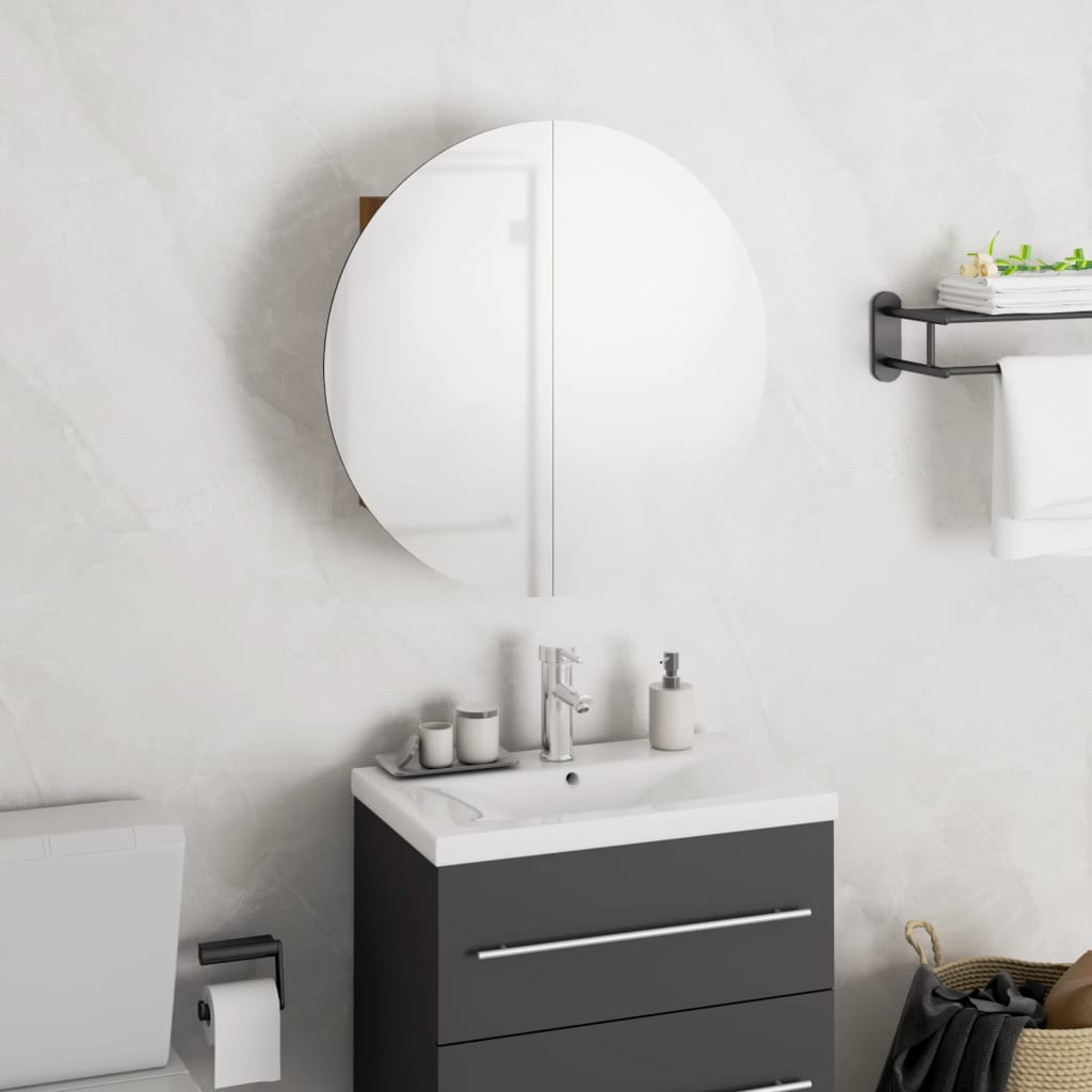 Bathroom Cabinet With Round Mirror&Led 5.7"X5.7"X6.9"