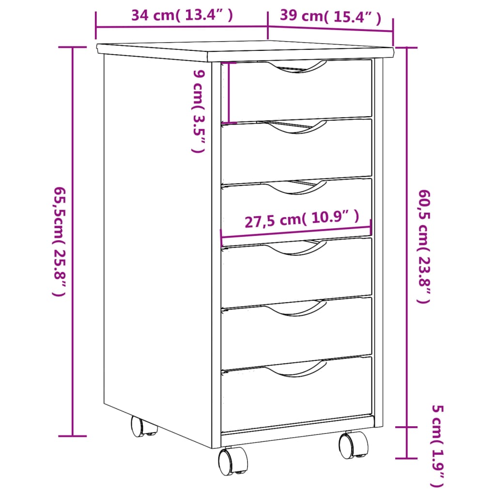 Rolling Cabinet With Drawers Moss Solid Wood Pine