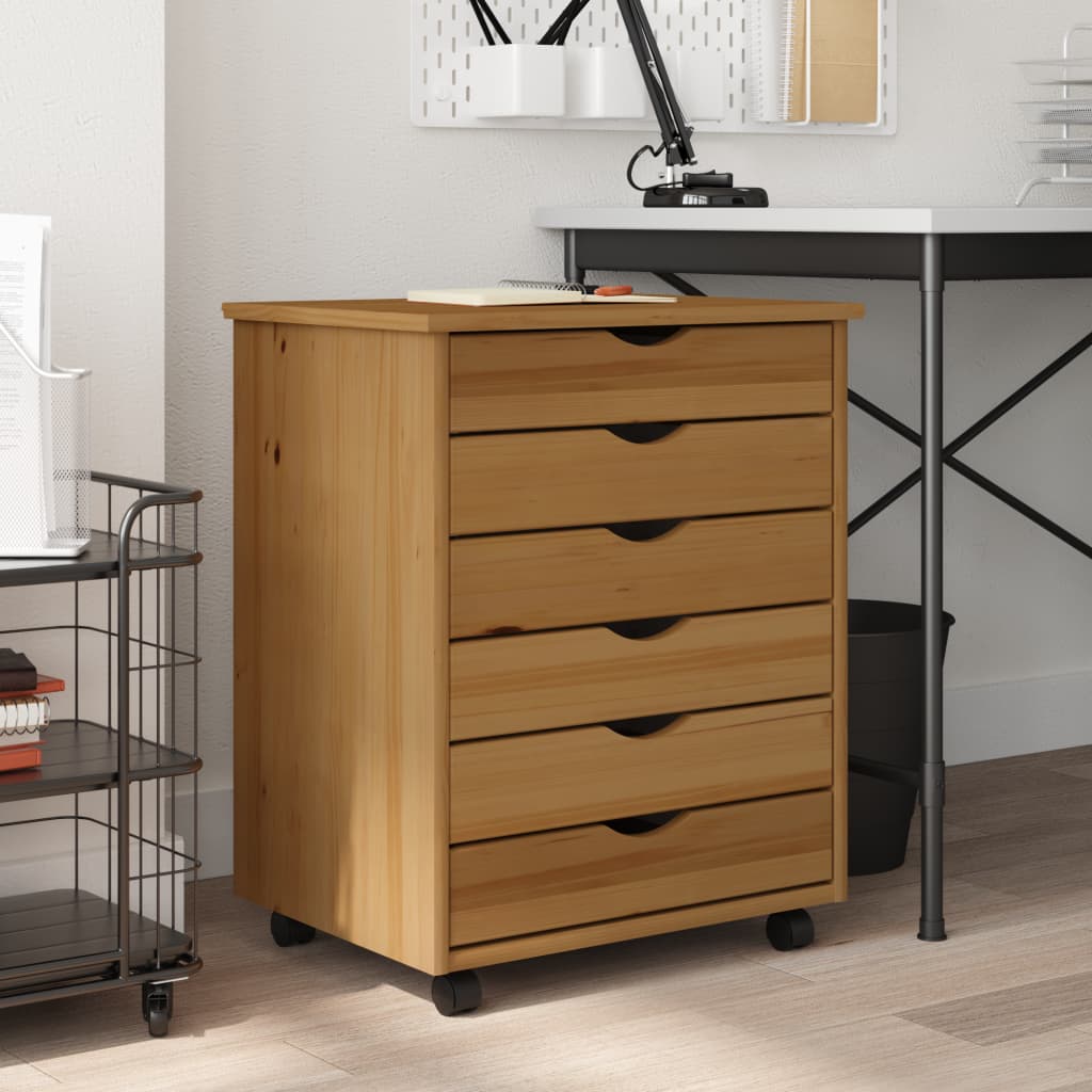 Rolling Cabinet With Drawers Moss Solid Wood Pine