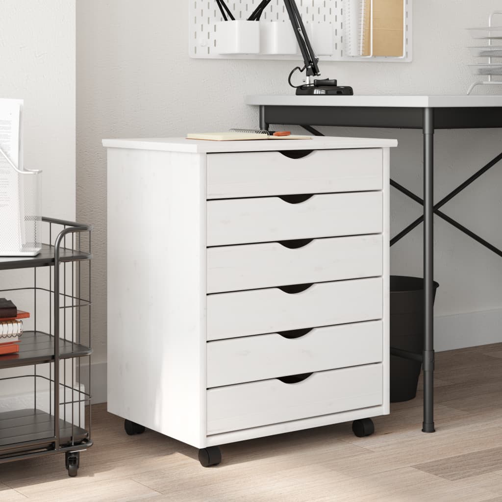 Rolling Cabinet With Drawers Moss Solid Wood Pine