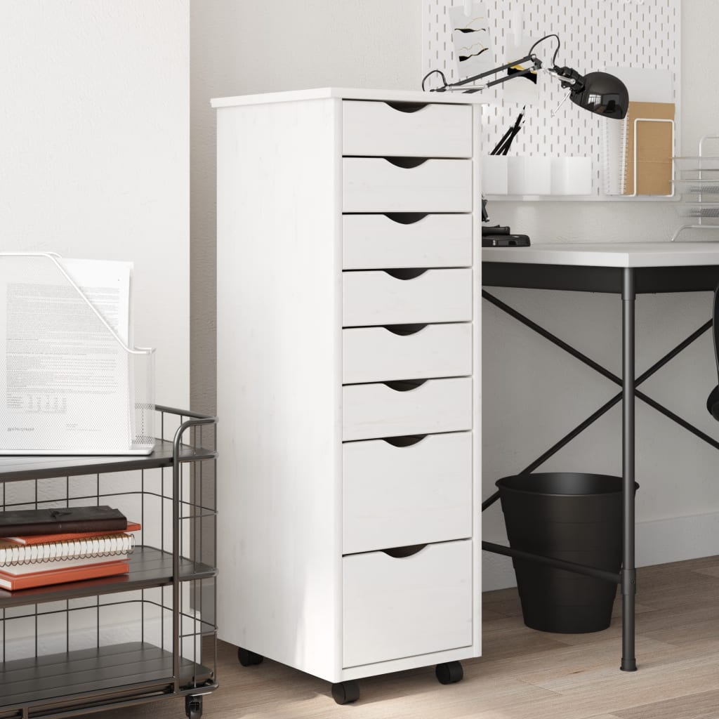 Rolling Cabinet With Drawers Moss Solid Wood Pine