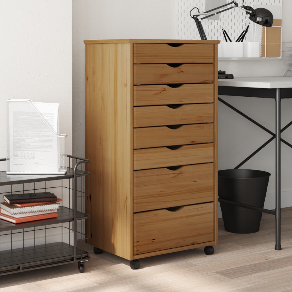 Rolling Cabinet With Drawers Moss Solid Wood Pine