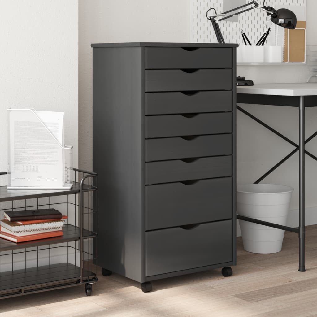 Rolling Cabinet With Drawers Moss Solid Wood Pine