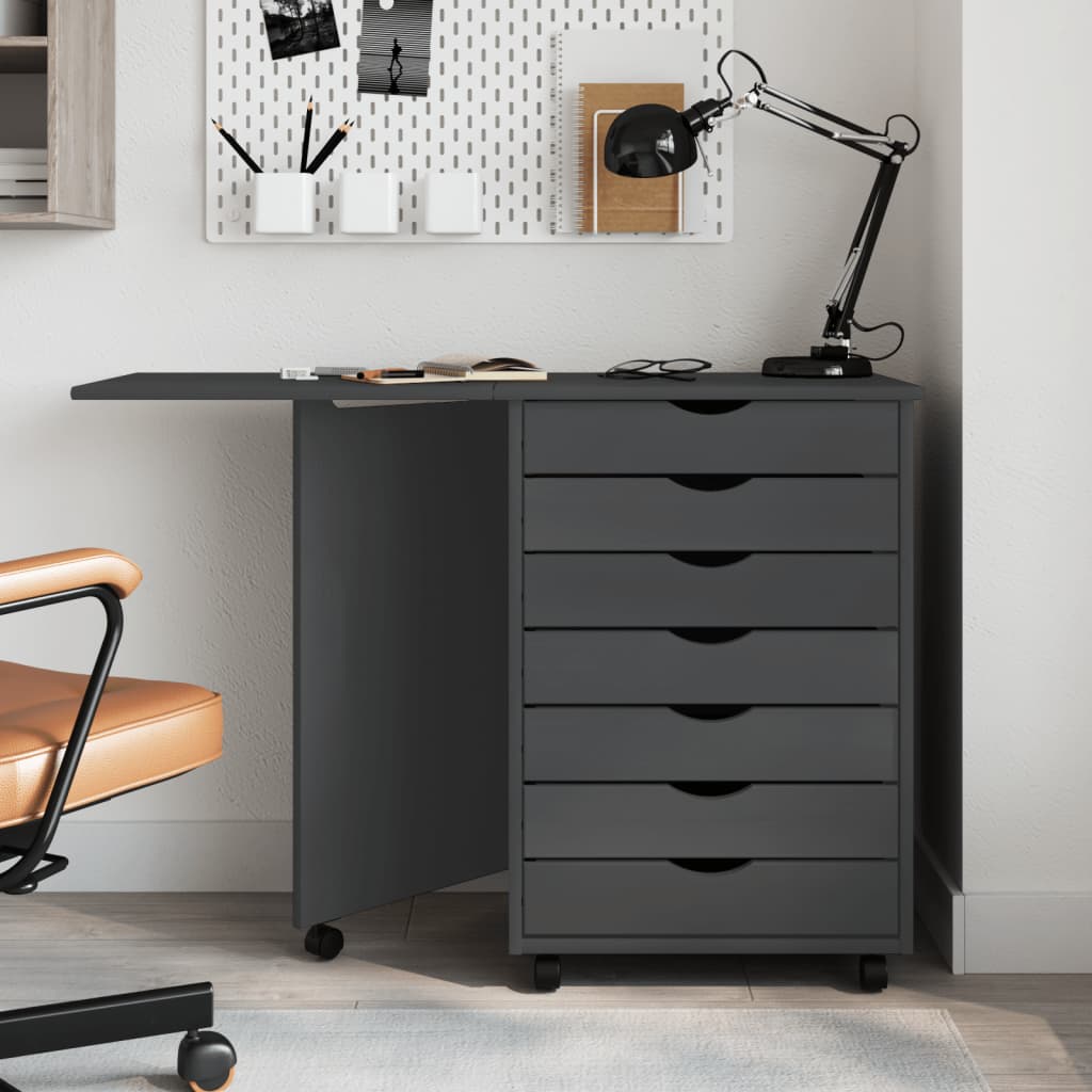 Rolling Cabinet With Desk Moss Solid Wood Pine