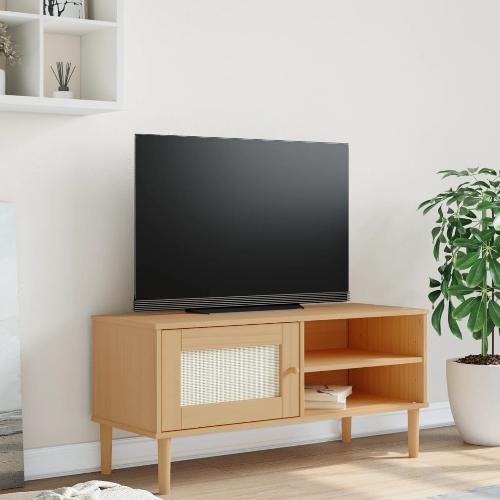 Tv Stand Senja Rattan Look 4.7"X5.7"X9.3" Solid Wood Pine