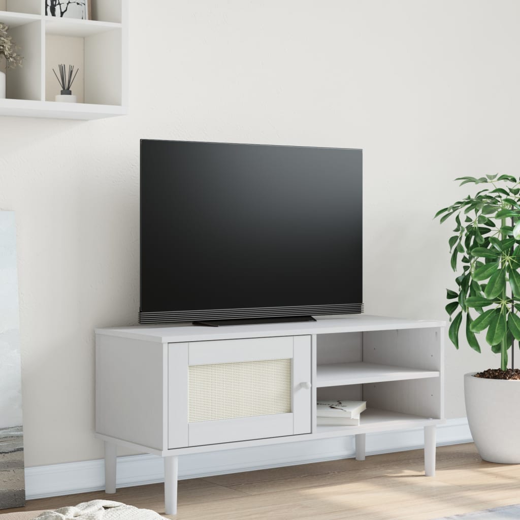Tv Stand Senja Rattan Look 4.7"X5.7"X9.3" Solid Wood Pine