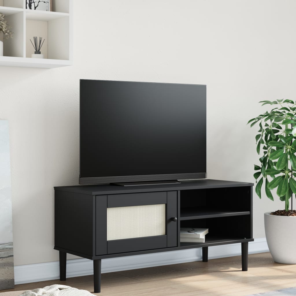 Tv Stand Senja Rattan Look 4.7"X5.7"X9.3" Solid Wood Pine