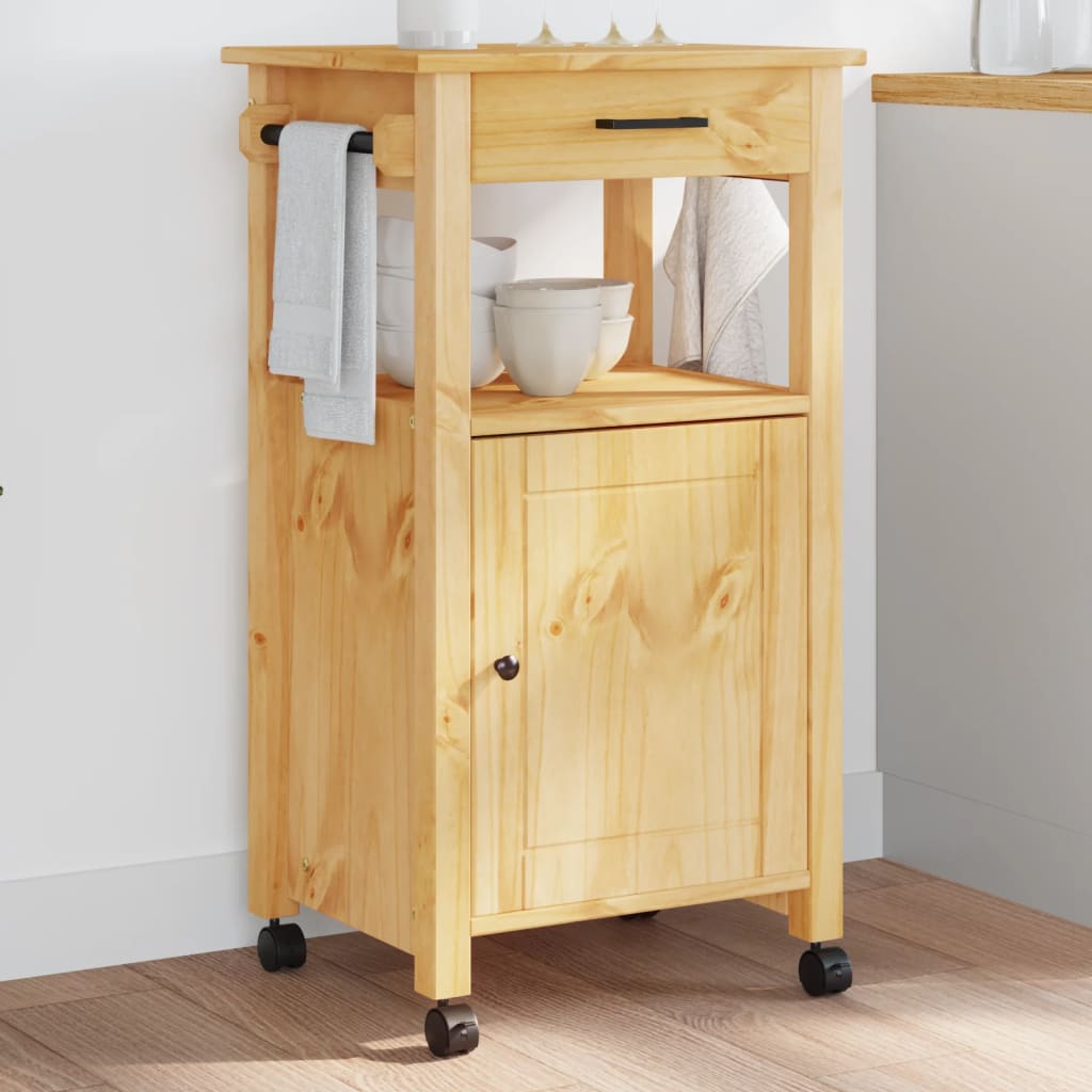 Kitchen Trolley Monza 18.9"X15.7"X35.4" Solid Wood Pine