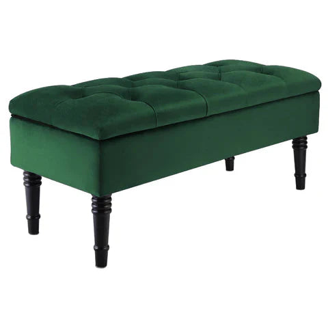 Buttoned Velvet Storage Bench Luxurious Velvet Upholstery with Sturdy Rubberwood Legs and Spacious Storage Storage Footstools & Benches Living and Home