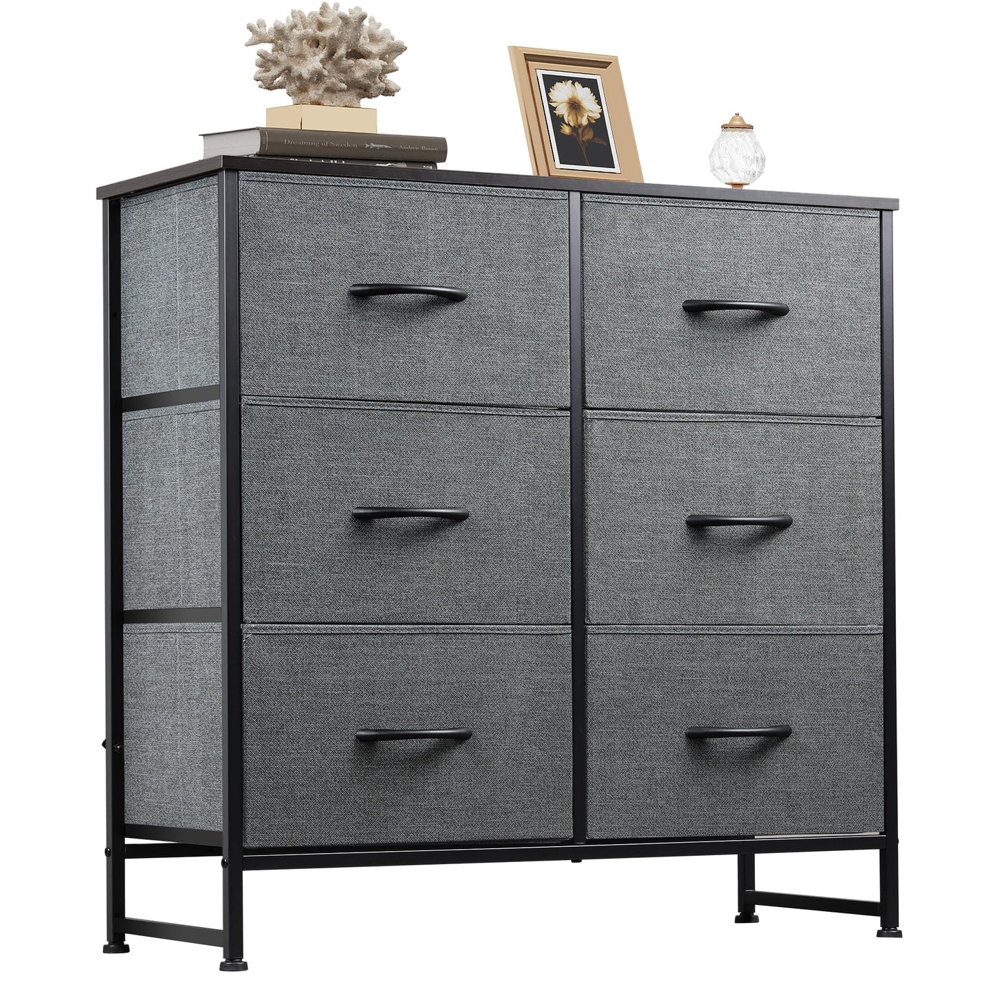 Fabric Dresser for Bedroom, 6 Drawer Double Dresser, Storage Tower with Fabric Bins