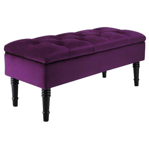 Buttoned Velvet Storage Bench Luxurious Velvet Upholstery with Sturdy Rubberwood Legs and Spacious Storage Storage Footstools & Benches Living and Home