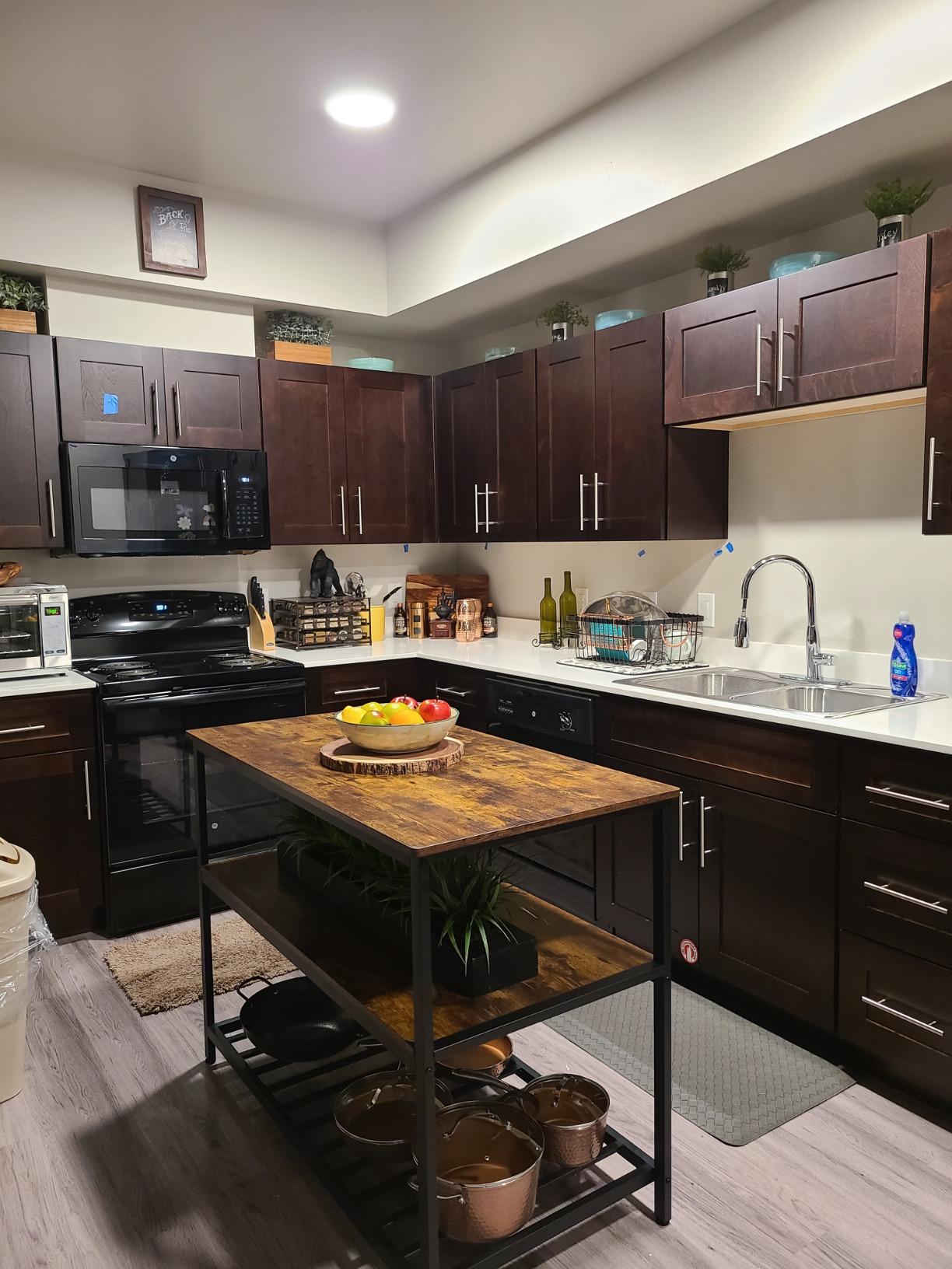 Kitchen Island with 3 Shelves | Kitchen Shelf with Large Worktop