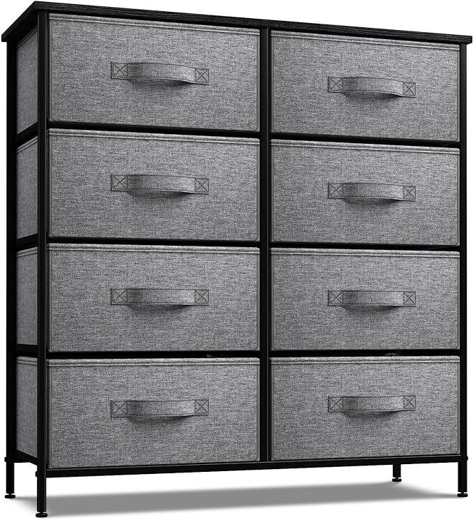 Dresser with 8 Faux Wood Drawers - Chest Organizer Unit with Steel Frame Wood