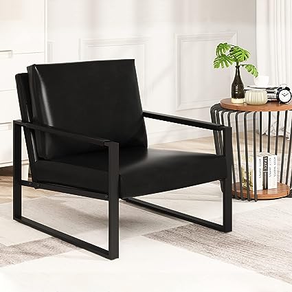 Modern PU Leather Accent Chair Arm Chair with Extra-Thick Padded Backrest and Seat Cushion Sofa Chairs