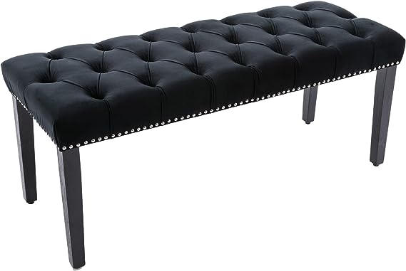 Button-Tufted Ottoman Bench, Upholstered Bedroom Benches Velvet Footrest Stool
