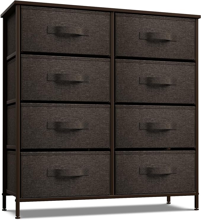 Dresser with 8 Faux Wood Drawers - Chest Organizer Unit with Steel Frame Wood