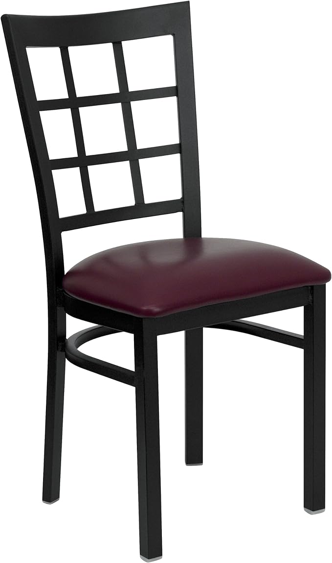 HERCULES Series Black Window Back Metal Restaurant Chair - Black Vinyl Seat