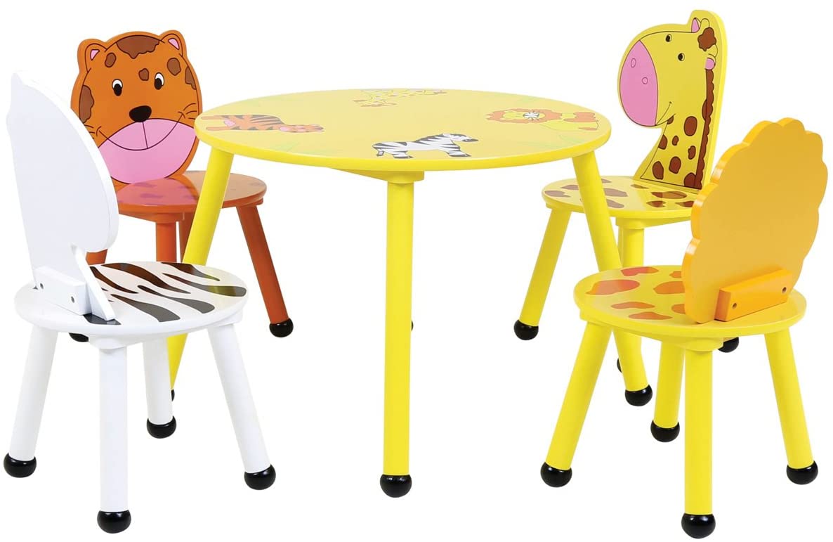 Children's Colourful Jungle Theme Wooden Table & 4 Chairs Set | 3-6 Years+