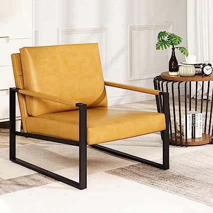 Modern PU Leather Accent Chair Arm Chair with Extra-Thick Padded Backrest and Seat Cushion Sofa Chairs