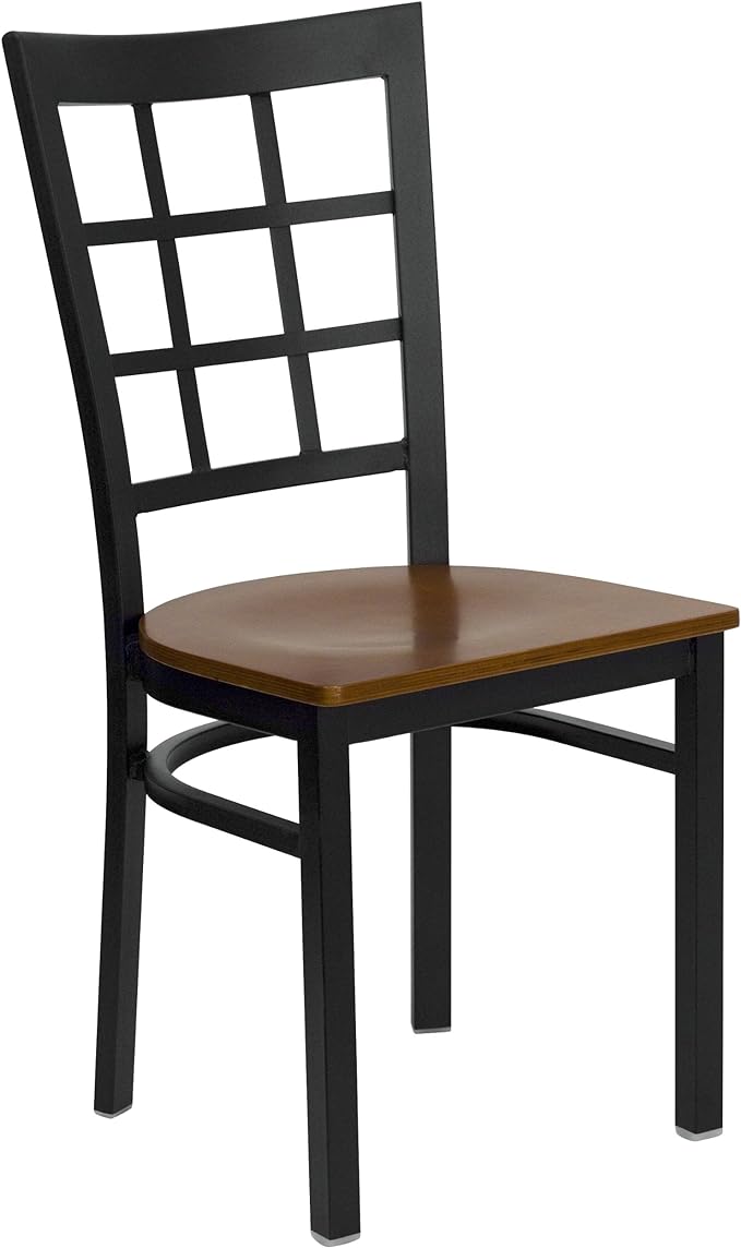 HERCULES Series Black Window Back Metal Restaurant Chair - Black Vinyl Seat