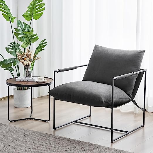 Basic Accent Sling Chair Modern Armchair for Living Room Bedroom Reading Office Metal Frame