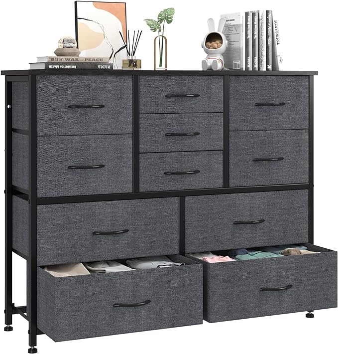 11 Drawers Dresser for Bedroom, Wide Dressers & Chests of Drawers with Wood Top